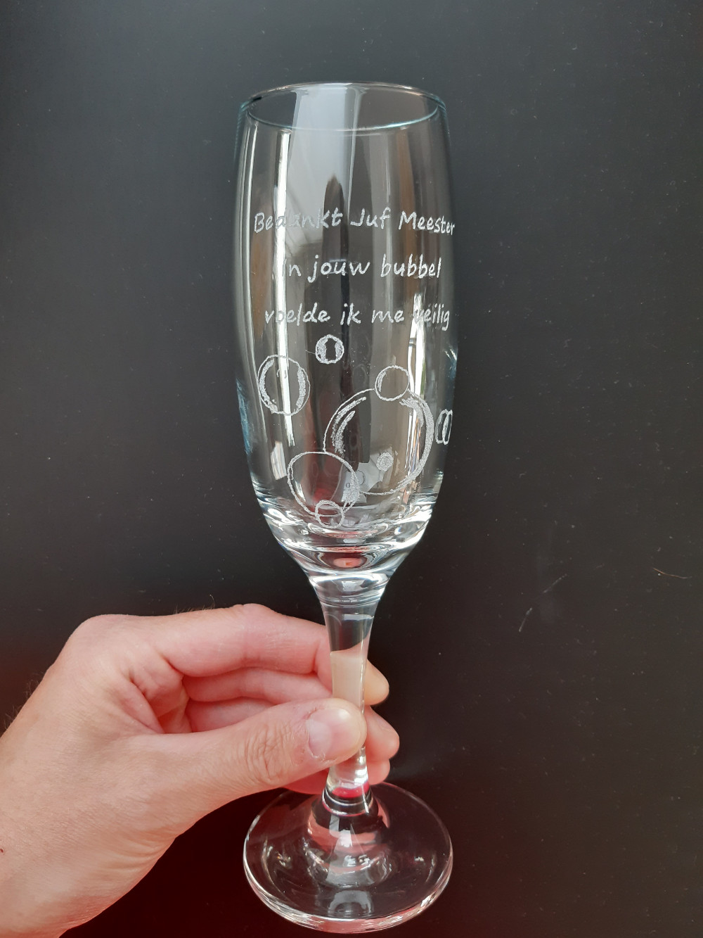 bedankt dat je in mijn bubbel zit glasgravure champagneglas creatieve nootje