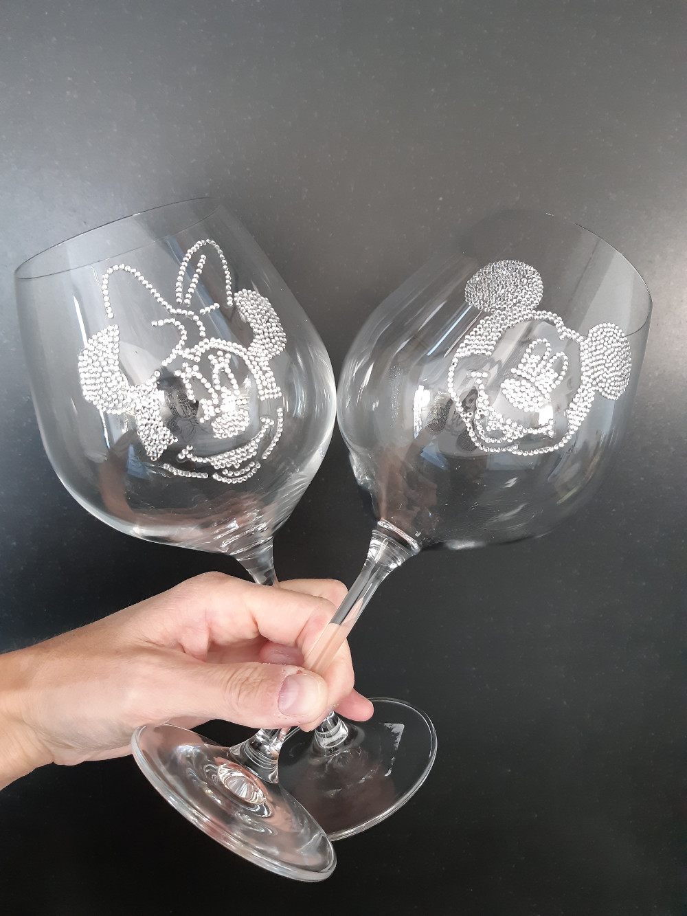 glas bezet met steentjes mickey mini